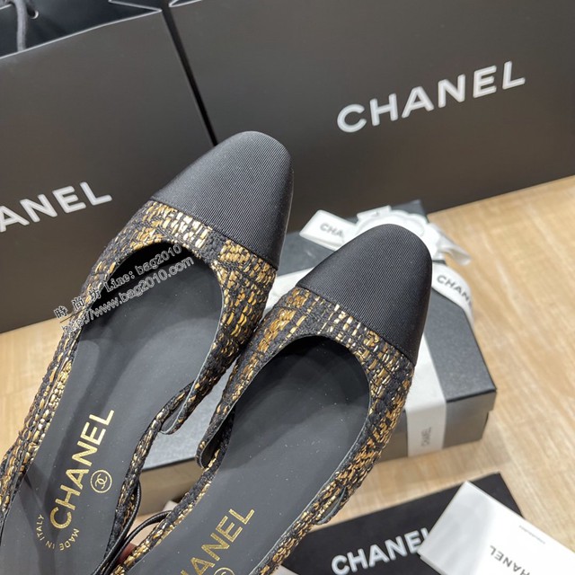 Chanel專櫃經典款女士拼色涼鞋 香奈兒時尚slingback拼色涼鞋平跟鞋中跟鞋 dx2577